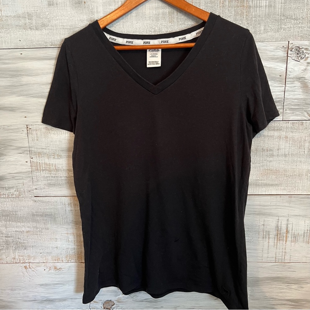 PINK Victoria Secret Black V-Neck Tee